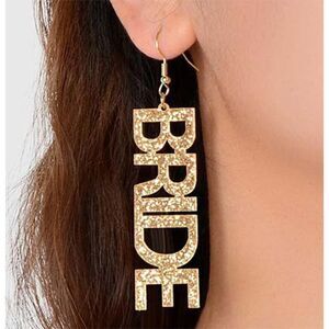 Glittery Gold Bride‎ Earrings Acrylic